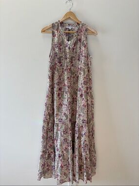 Gerard Darel Sleeveless Cream Maxi Dress with Pink and Purple Paisley